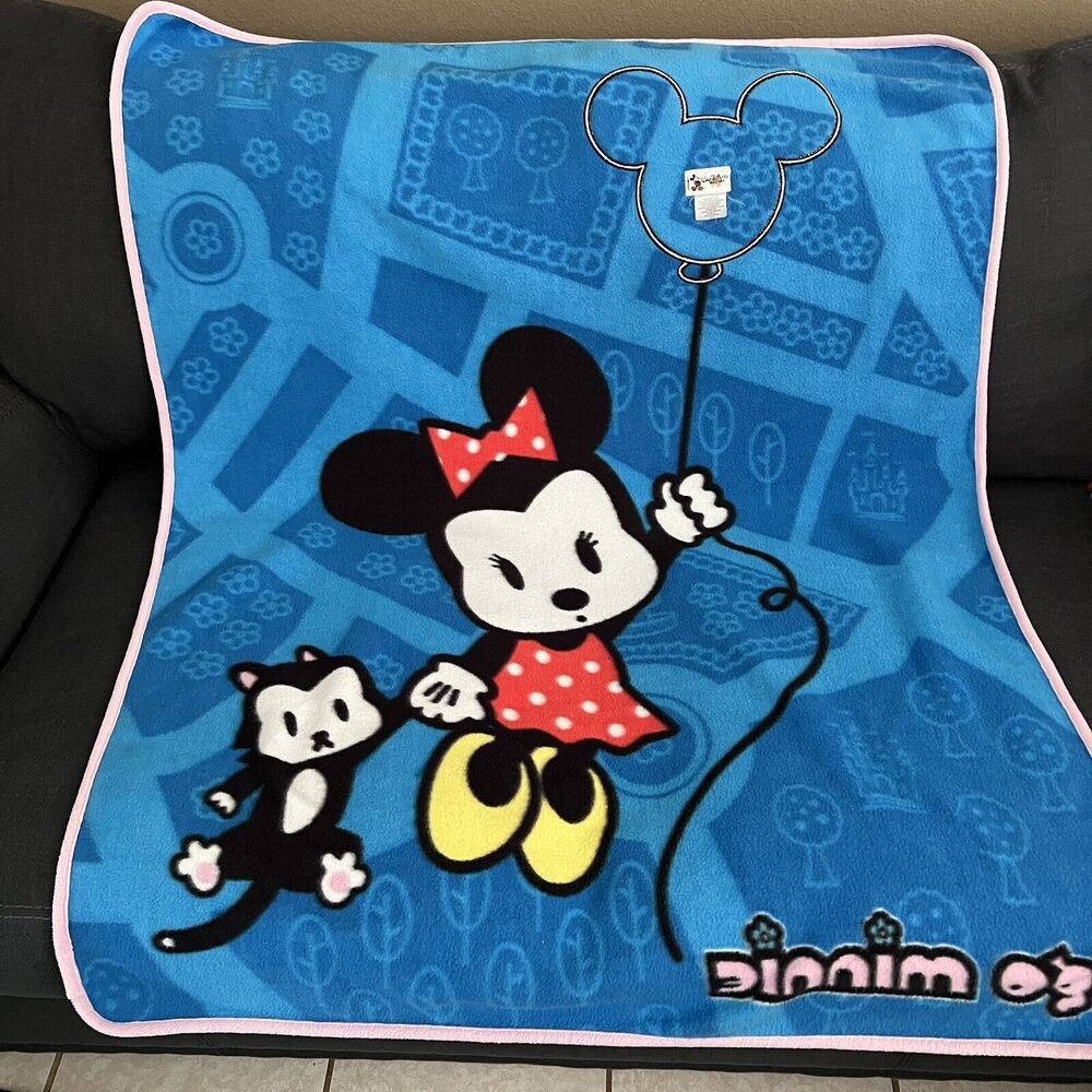 Vintage Walt Disney World Go Minnie Pop Art Blue Throw Blanket 40" x 54" Rare - Picture 2 of 3
